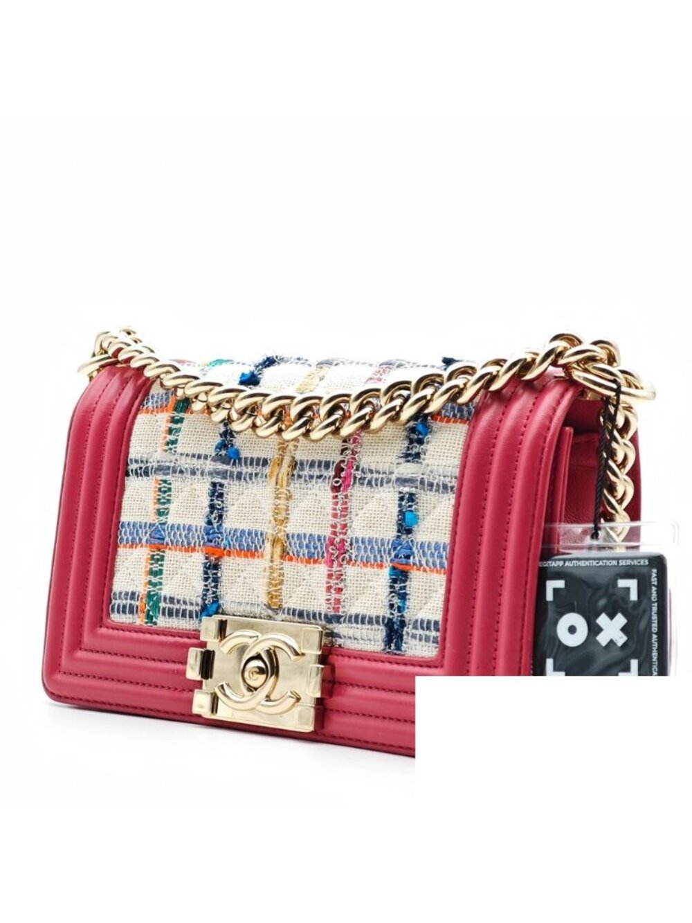 Chanel Boy 20 Tweed Pink Chain Shoulder Bag